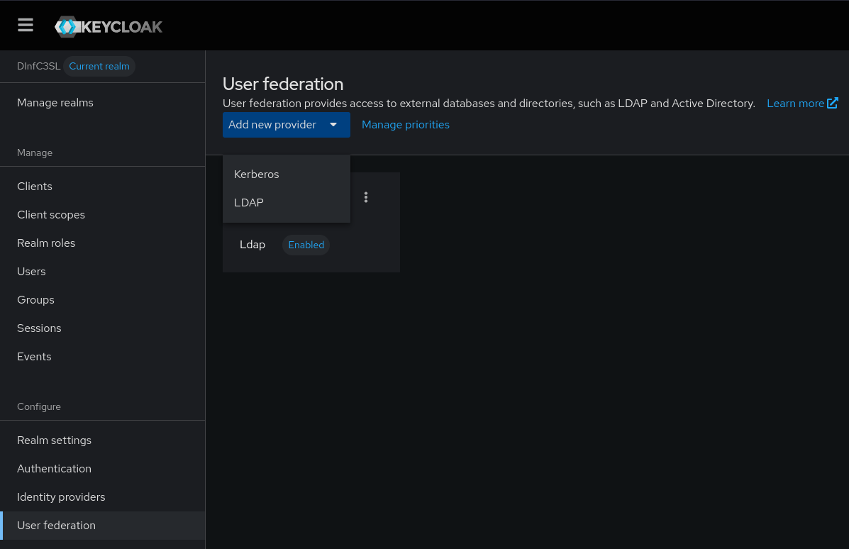 Add the “LDAP User Federation”